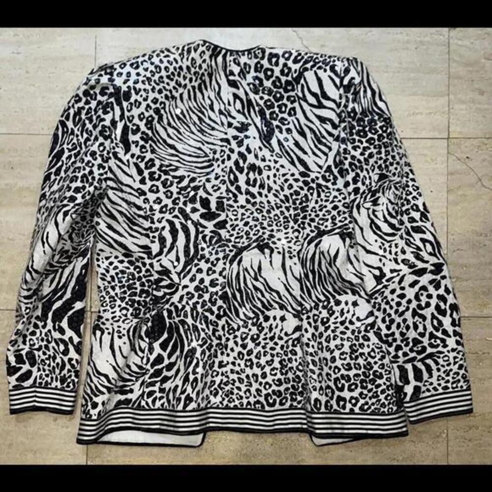 Vintage Karen‎ Lawrence by Matthew Jacket Metallic Black White Sequin Size 10 - Picture 5 of 5